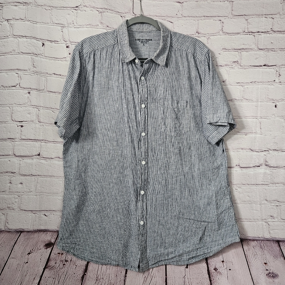 Line Of Trade Linen Blend Striped Short Sleeve Button Up Shirt Men’s Size XL